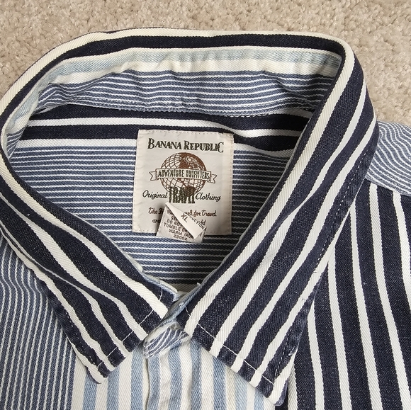 Vintage Banana Republic Safari & Travel Blue Multi Striped Button Down Shirt XL - Picture 5 of 9